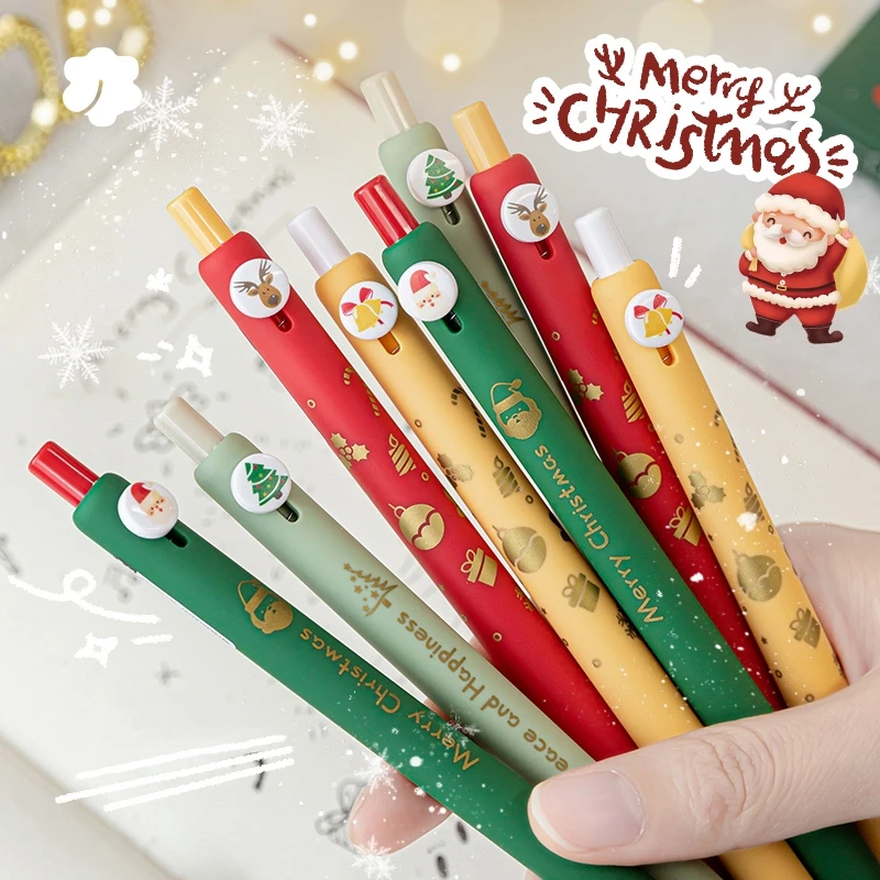 4pcs Merry Christmas Gel Pens Set Celebration Gift Party Supplies 0.5mm Ballpoint Black Color Ink Office School F7305