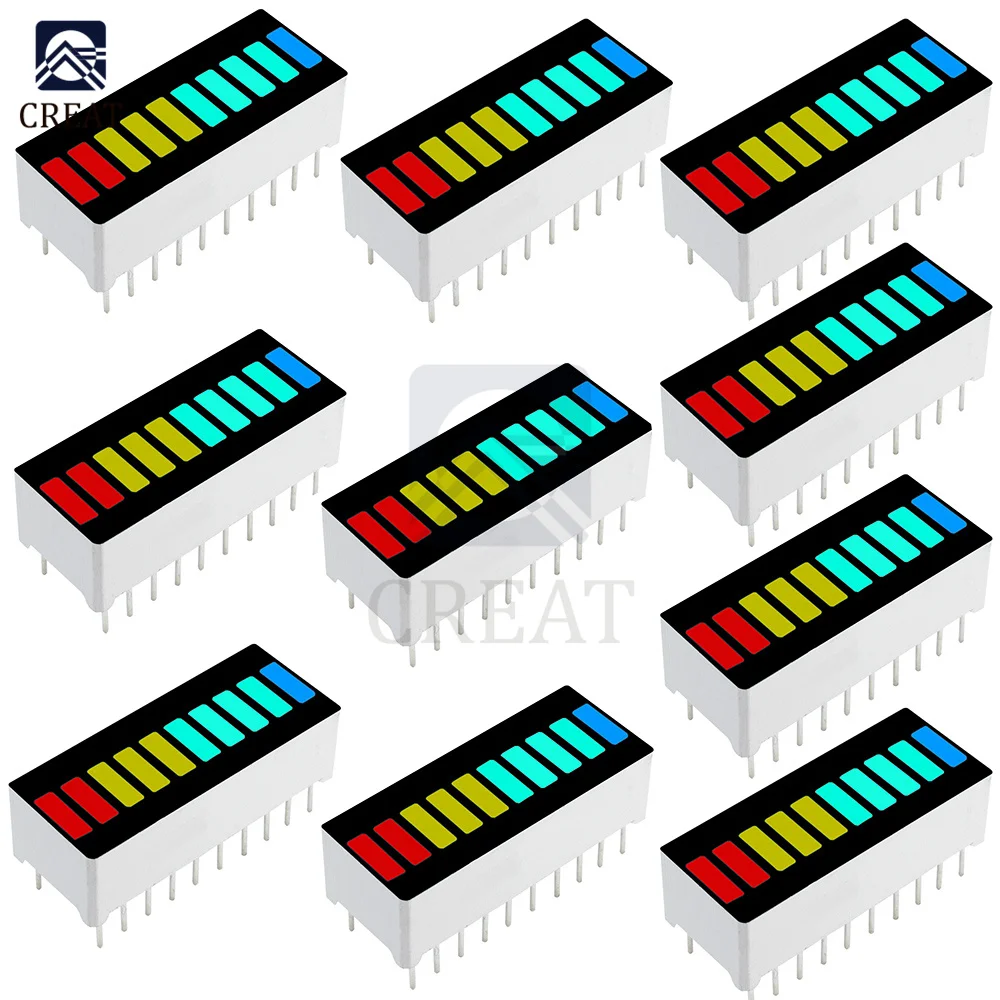 10PCS LED Display 10 Segment Bargraph Light Display Module Bar Graph Ultra Bright Red Yellow Green Blue Colors Multi-color