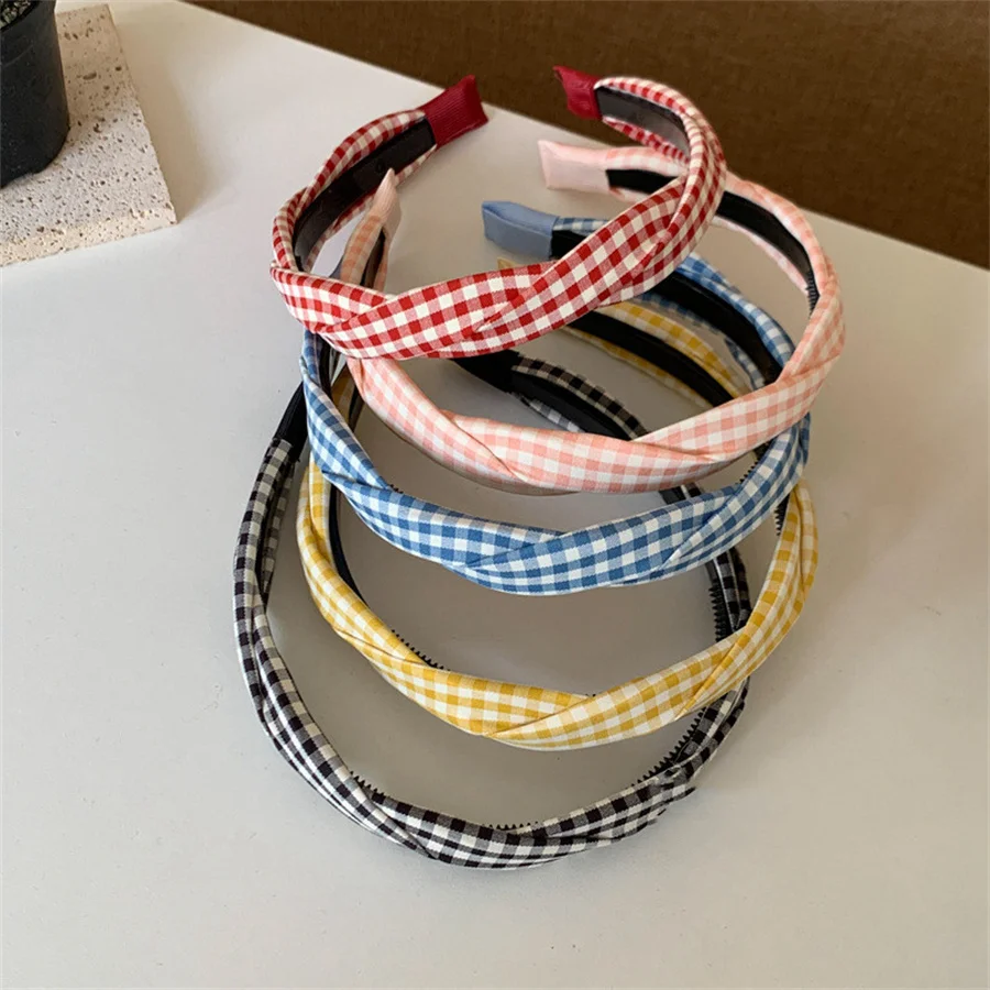

New versatile fabric plaid crossed hair band for women with wash face non-slip hairpin girl-like crushed hair accessories