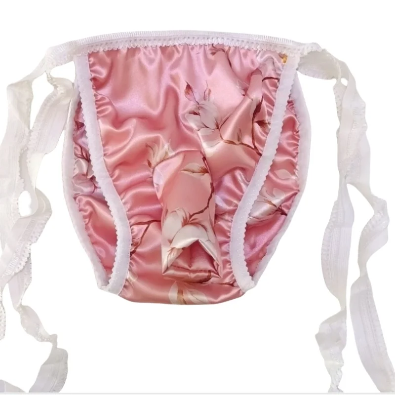 Glossy Floral Men's Sexy Panties Lace-up Silky Touch Low-rise LGBT Underwear