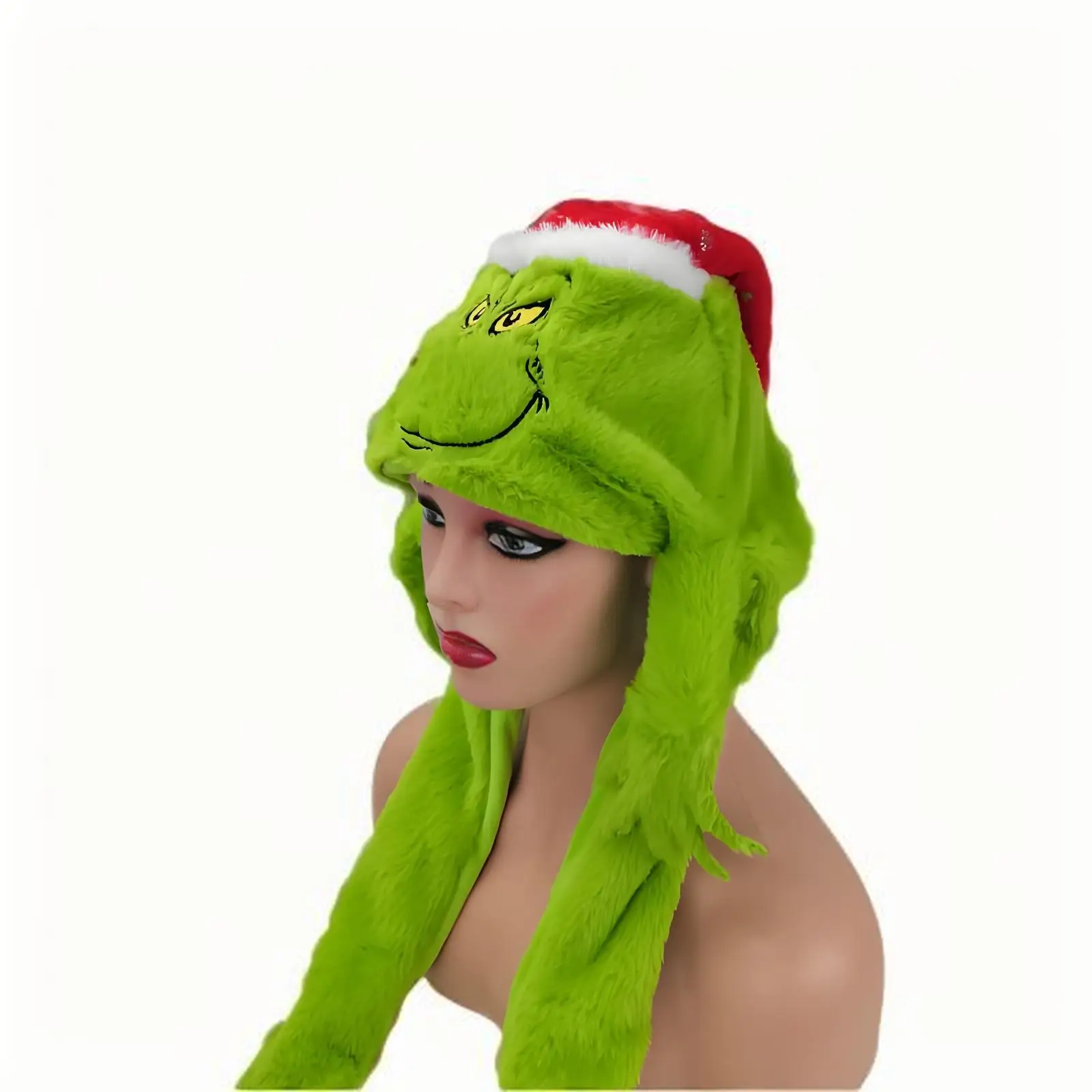 Kawaii Green Monster Santa Claus Plush Hat Cute Winter Warm Milu Deer Design Cartoon Christmas Hat for Kids X-Mas Gift