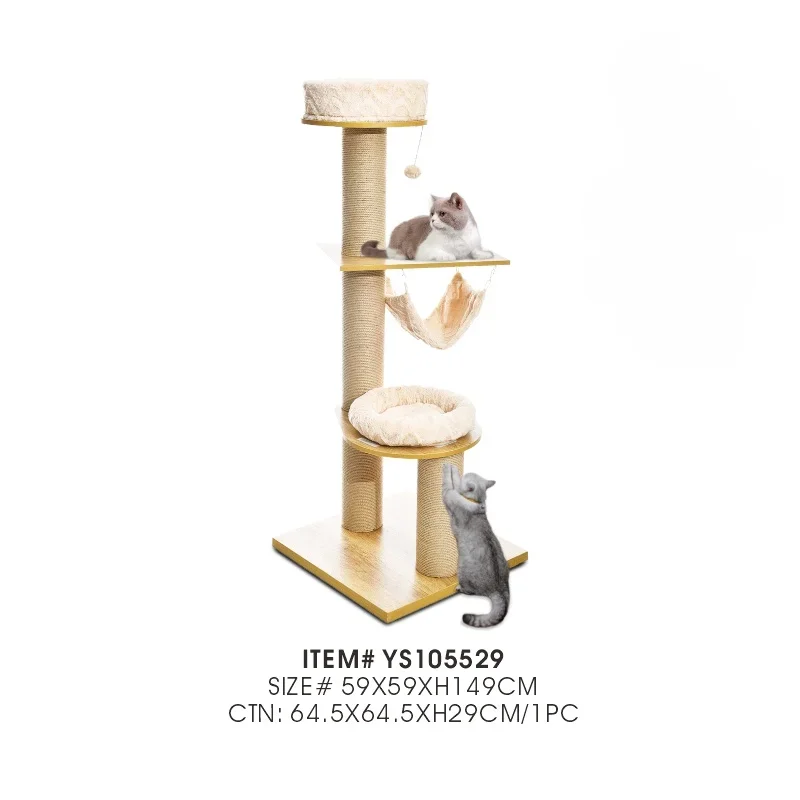 

-Cat Tree Factory Modern Cozy Cat Platform Bed Hammock Toy Jumbo Post Cat Climbing Tree