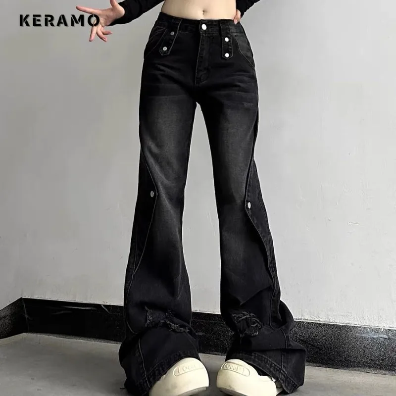 Imagem -06 - Jeans de Perna Larga Feminino Calça Rasgada Cintura Alta Estilo Harajuku Calça Jeans Justa Vintage Streetwear Y2k Inverno 2023