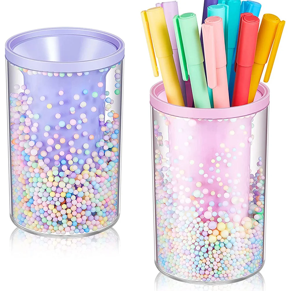 

2pcs Pink Round Purple Round Acrylic Pen Holder Creative Desk Organizer Storage Pencil Cup Ruler Scissors Makeup