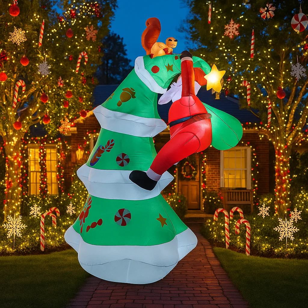 3M/9,8 pies inflable Santa Claus árbol trepador luces de ardilla LED decoraciones para el hogar juguetes patio Navidad vacaciones iluminación adornos