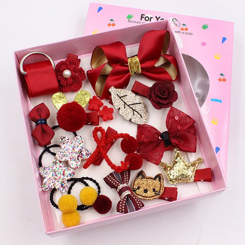 18pcs/set Kids Hair Barrettes Hairgrips Hair Clips Gift Set Ribbon Bow Handmade Hairpins for Girls Hair Accessories