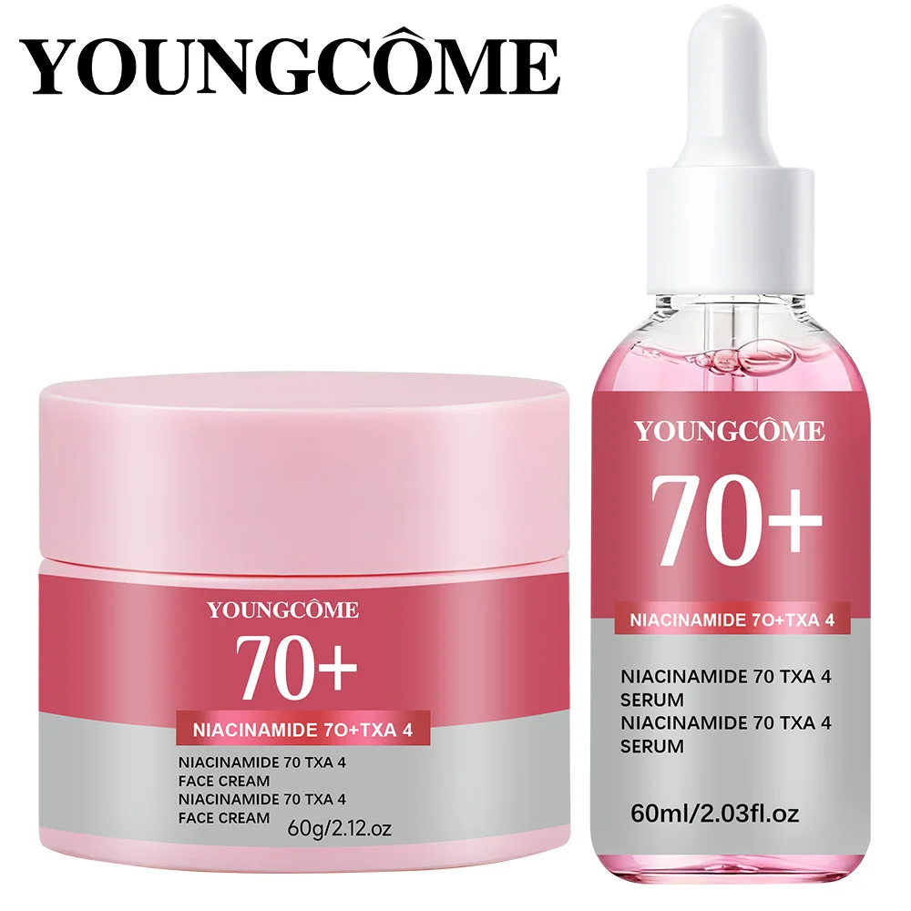 YOUNGCOME 70 % Niacinamid-Gesichtsserum und Gesichtscreme-Set, verblasst Melanin, feuchtigkeitsspendend, verkleinert die Poren, glatte, aufhellende Hautpflege