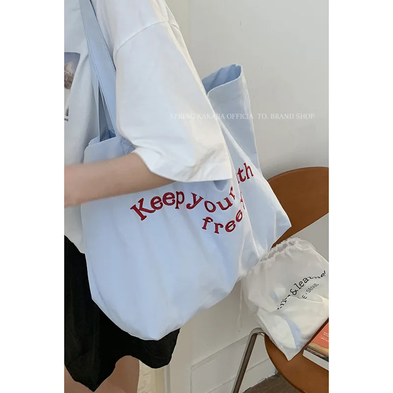 

Letter Canvas Bag for Women 2025 New Summer Fashion Academy Style Large Capacity Single Shoulder Cloth Tote Bags