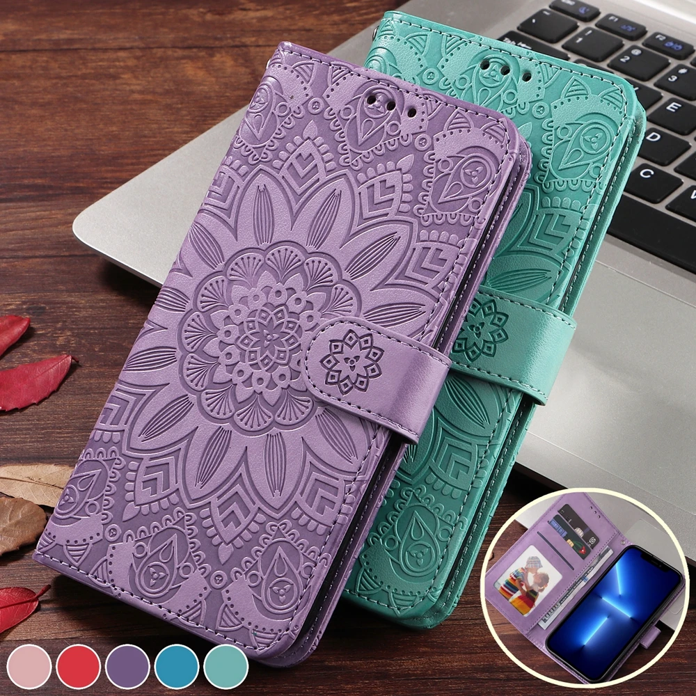 Funda Reno7 Pro Reno6 Z Reno5 Lite Flip Case for OPPO Reno 7 SE 7Z 6Z 5Z 5 Lite 4Z 5G Cases Sunflower Leather Wallet Phone Cover