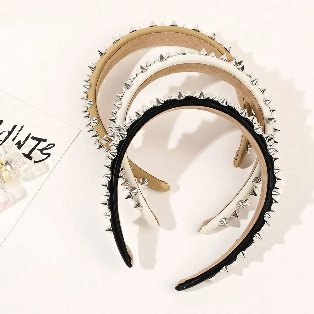 Diadema de cuero PU de aleación de Metal, banda para el cabello, estilo coreano blanco, Aro para el cabello, lavado de cara