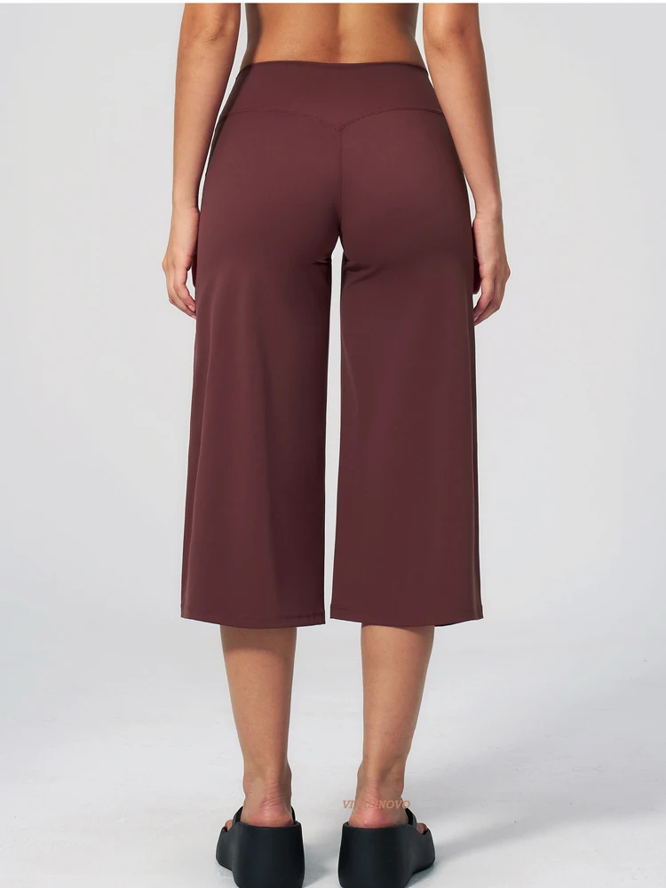 VITALINOVO Capri-Hose für Damen, hohe Taille, ohne Taschen, Damen-Caprihose, Workout-Yoga-Hose, lockere, gerade geschnittene Reise-Crop-Hose – Detail 3