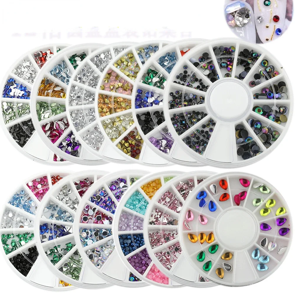 3000Pcs 1.5mm Assorted Colors Round Glitter Nail Art Decorations Wheel Gems Rhinestones Sticker High Quality Rhinestone