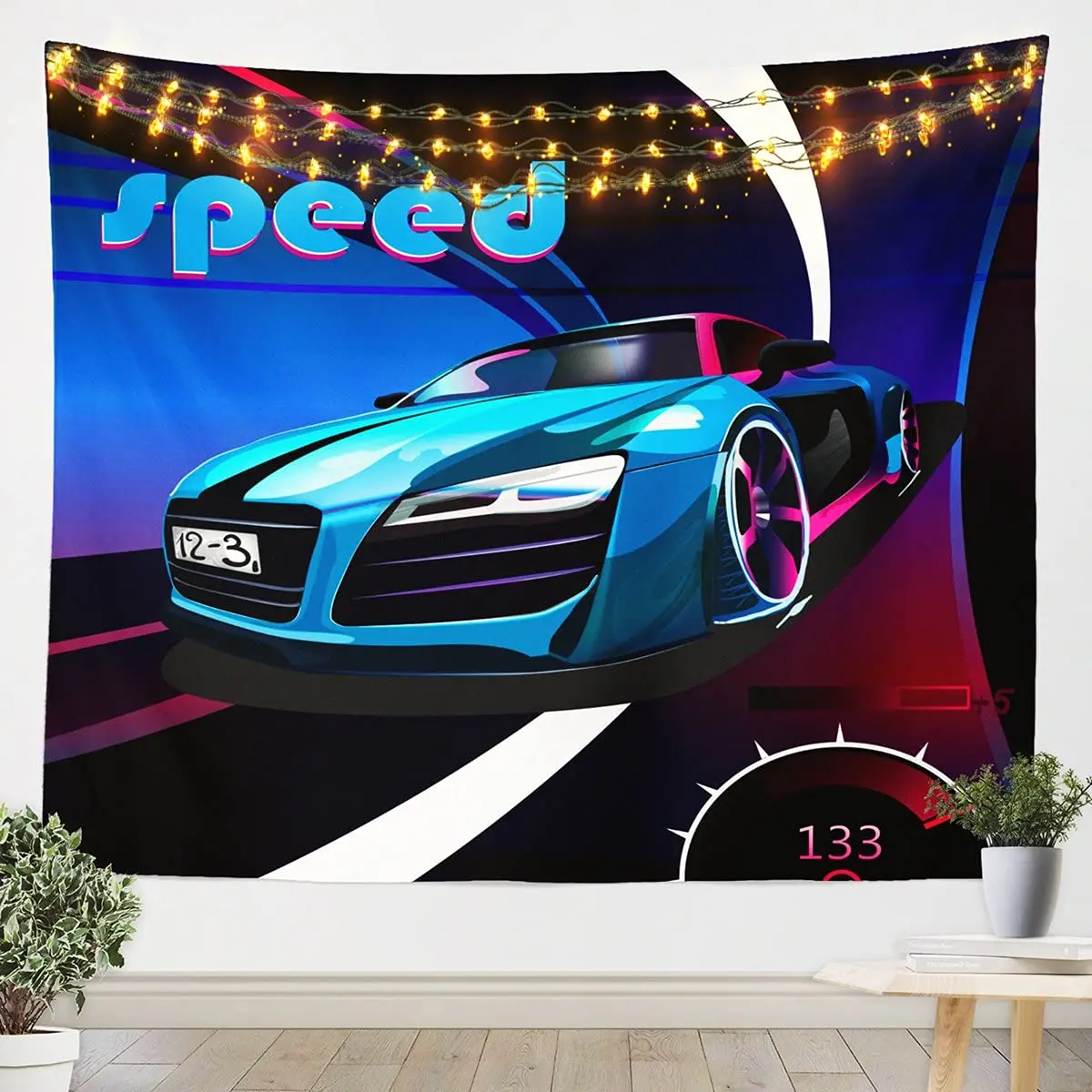 

Modern Racing Car Tapestry Speeding Sports Car Tapestries Wall Hanging for Kids Boys Teens Bedroom Decor Extreme Sport Theme