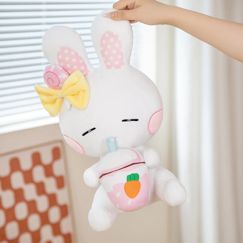 Cartoon Close Eyes Milk Tea Bunny Plush Toys Cute Soft Stuffed Animals Rabbit Doll Kawaii Hug Pillow for Girls Kids Xmas Gifts