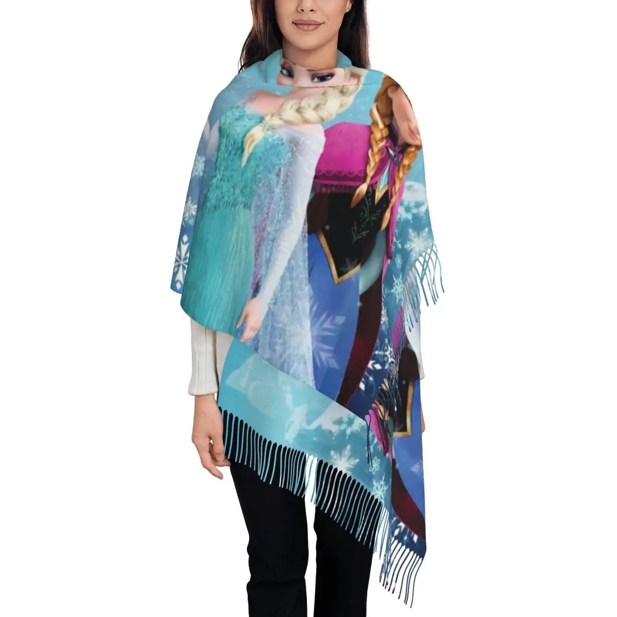 

Custom Lady Long Cartoon Frozen Princess Scarves Women Winter Fall Soft Warm Tassel Shawl Wraps Scarf