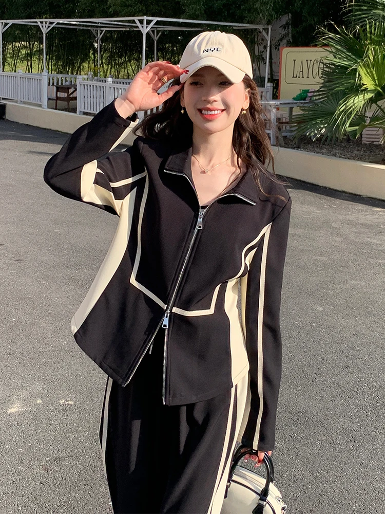 

plus Size Women's Casual Sporty Style Two-Piece Set Slimming Concealing Spring Design Comfortable Loose Fit High Waist