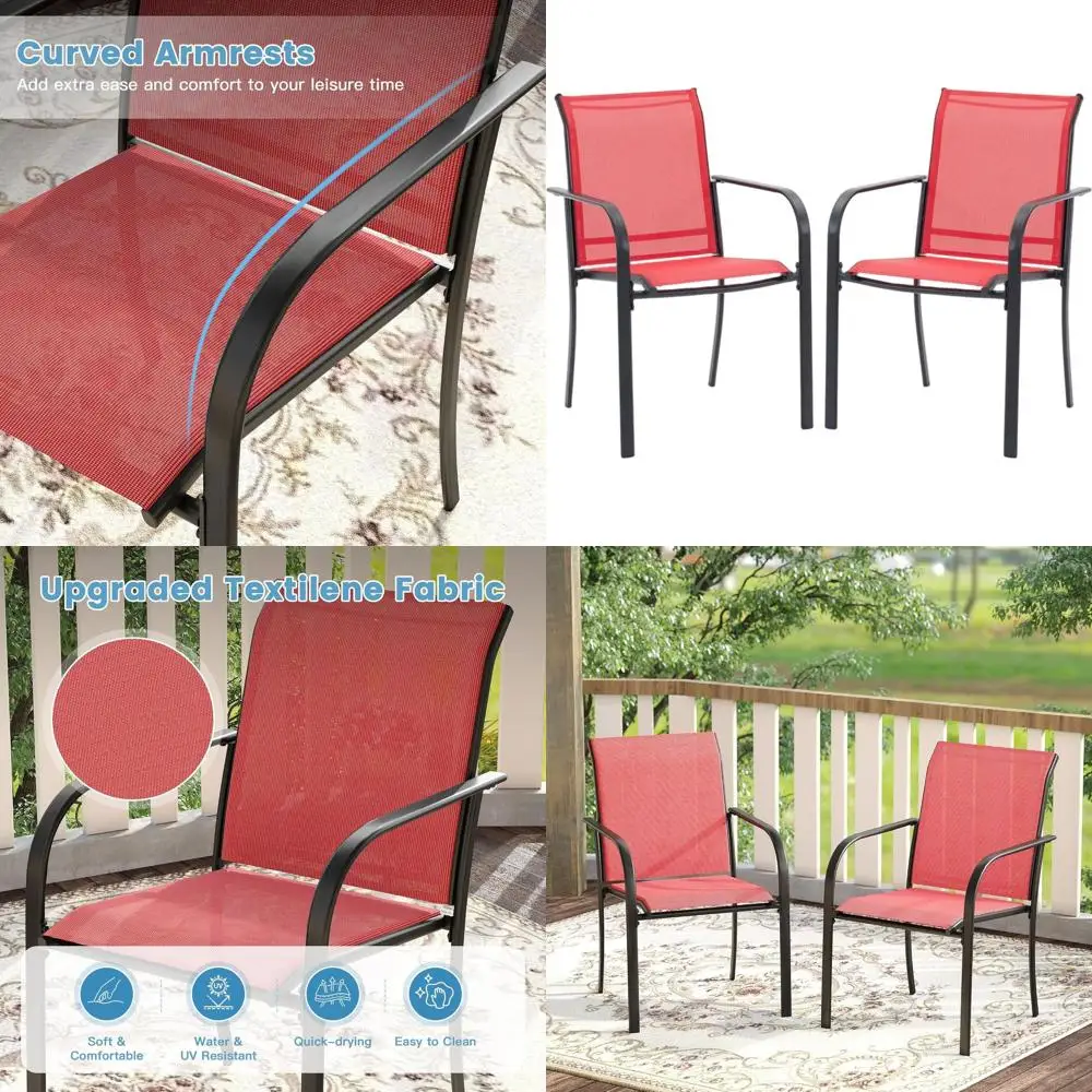 

Складные красные стулья для патио и улицы - металлический каркас, подходят для сада и заднего двора