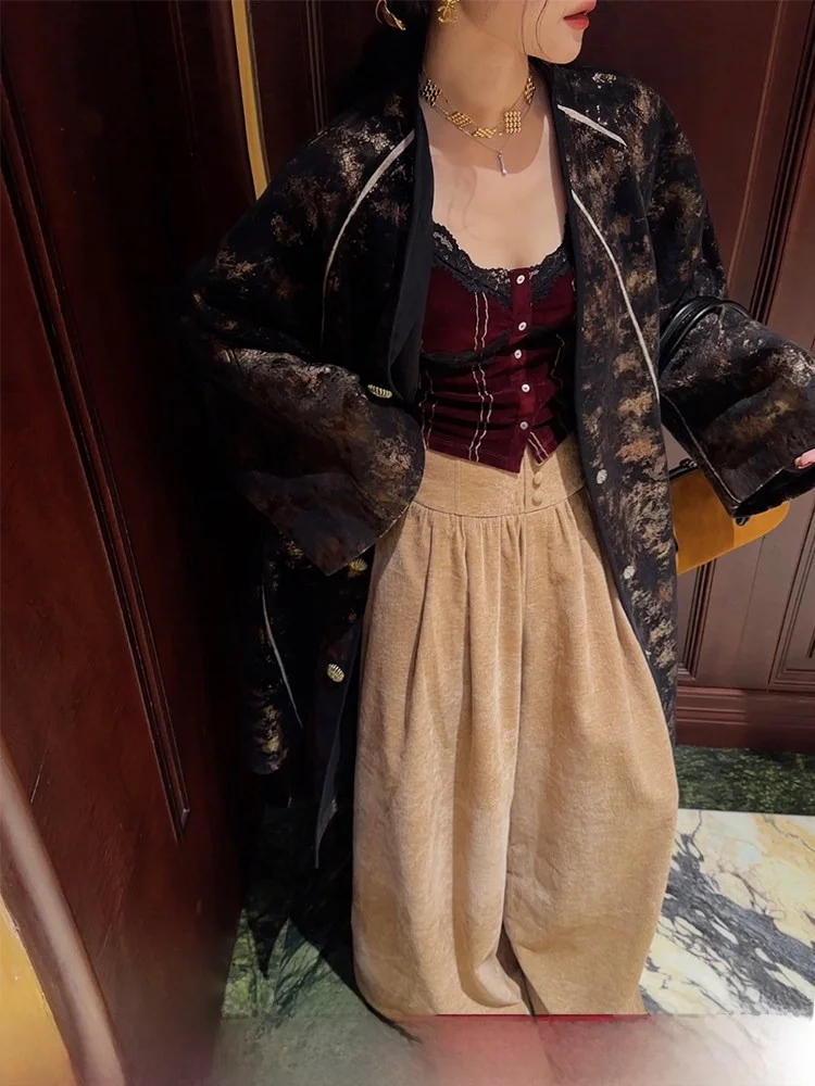 

Tee Happin Bla Flower Wide Leg Pants Women's Casual Trousers Autumn Winter New Sle ular Trendy Loose Fit Long Pants