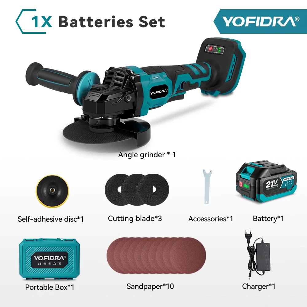 YOFIDRA 2in1 125mm Elektrische Bürstenlosen Winkel Grinder 3 Gänge Holzbearbeitung Polierer Cutter Maschine Power Tool Für Makita Batterie pin