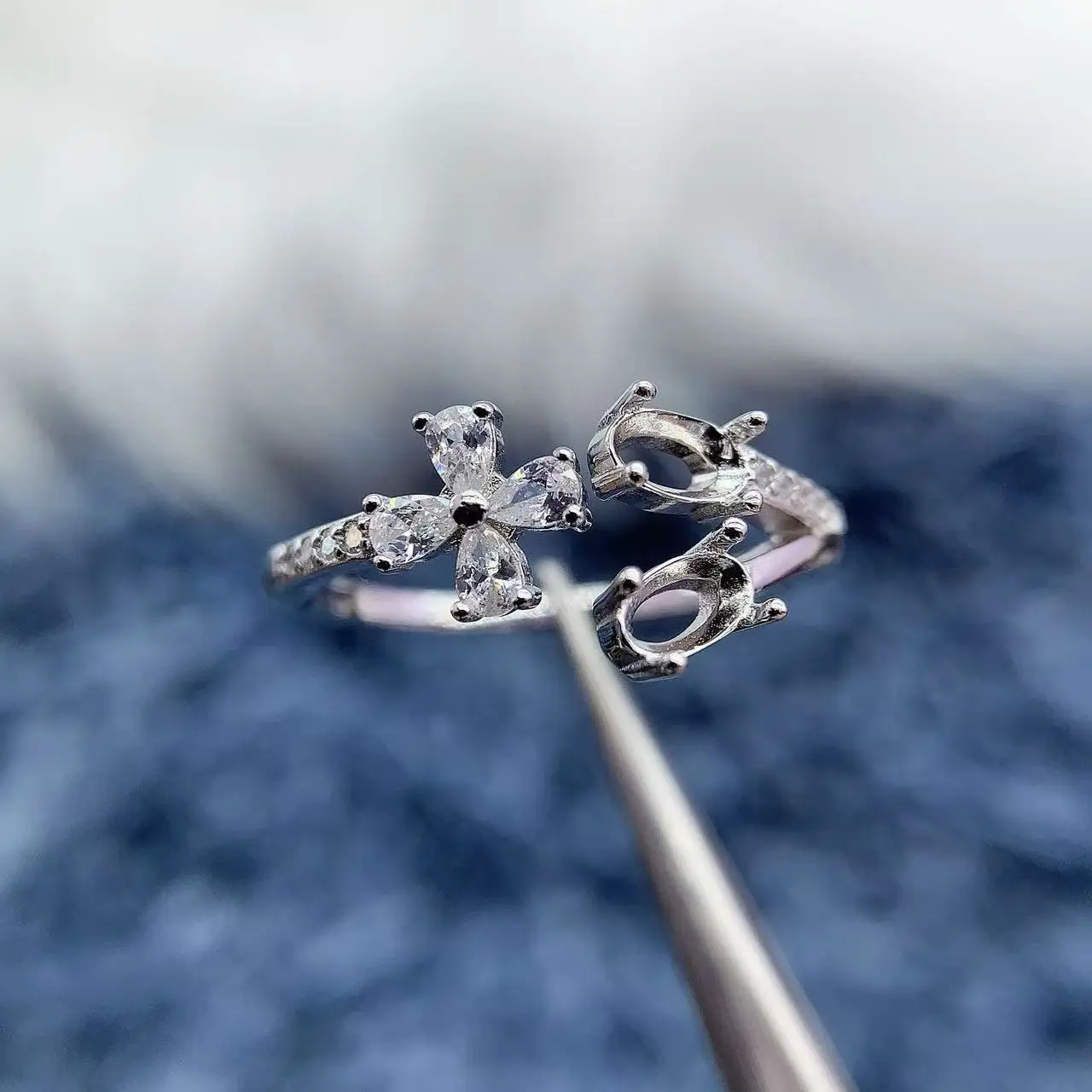 

MeiBaPJ Inlay Oval 3*5mm Stone Woman Open Ring Setting DIY Gift S925 Pure Silver Fashion Original Fine Charm Jewelry Wholesaler