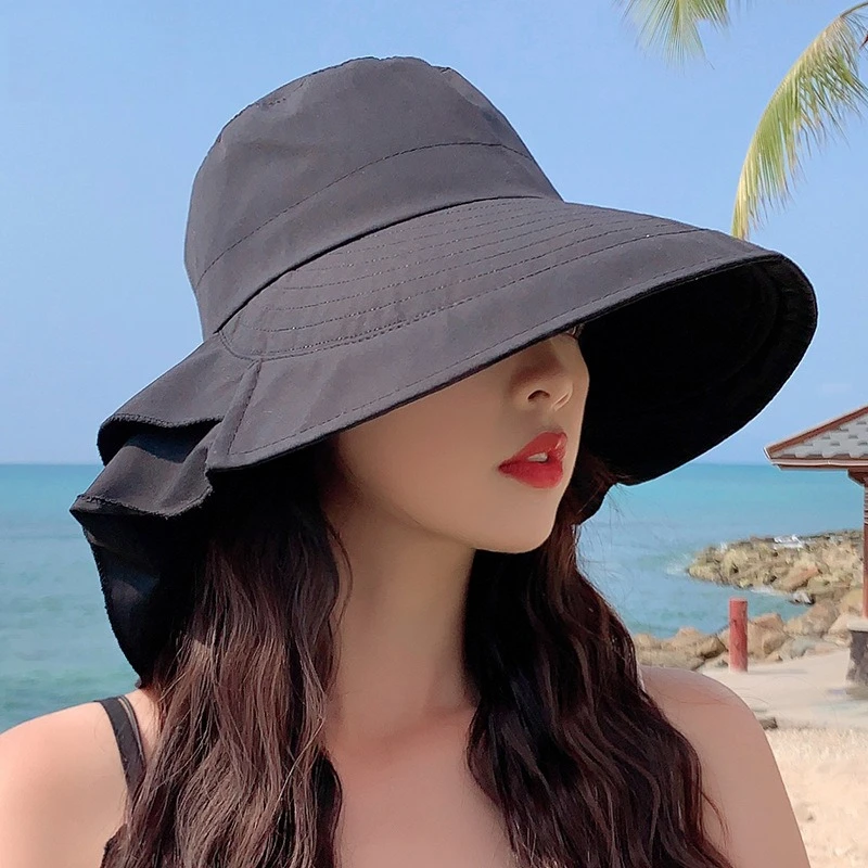 1 Stück Sonnenhut mit breiter Krempe für Damen, Anti-UV-Nackenschutz, Outdoor-Fischerhut, faltbar, multifunktionaler Sommer-Strandhut, Sonnenschutz
