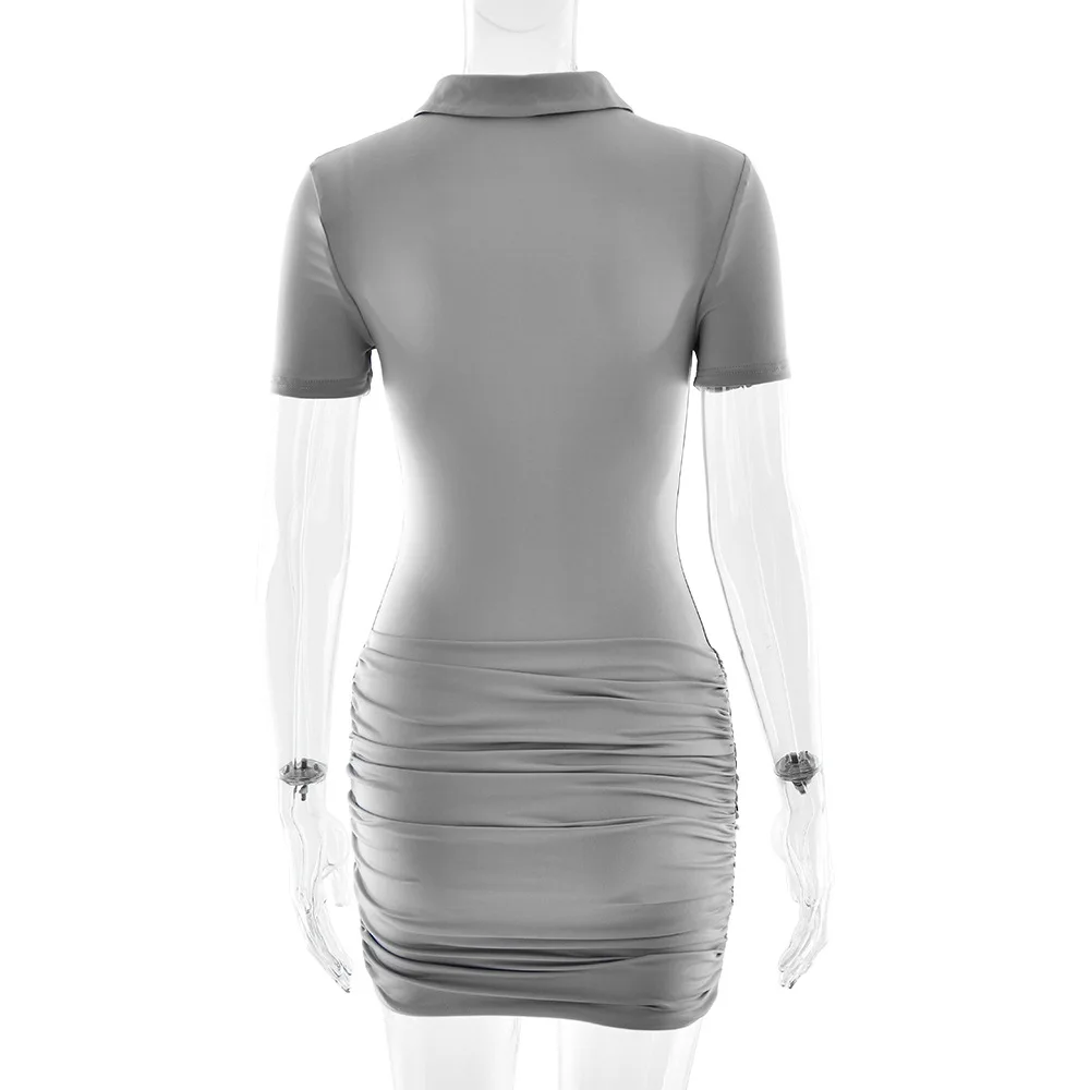 Modischer Plissee-Jumpsuit für Damen, Eleganter Kurzarm-Bodycon mit Reißverschluss und Revers, Sommerliche Alltags- und Streetwear – Detail 31