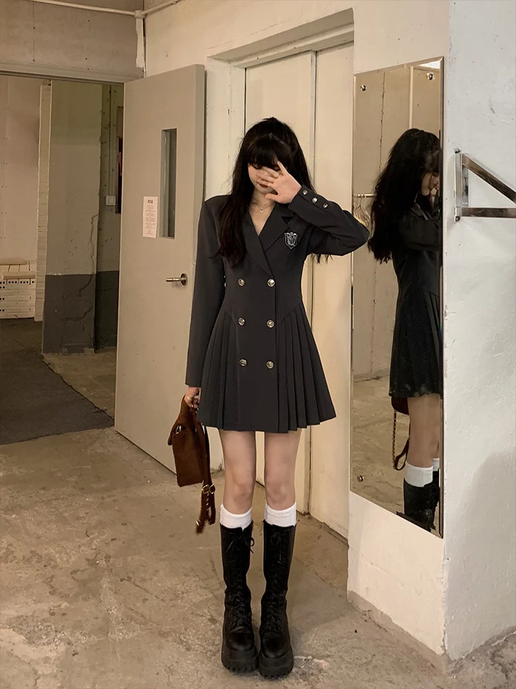 Sweet Sle Suit Dr Korean Drama Main Character Waist Cinched Beautiful  Skirt College Sle High Waist Double Breaste...