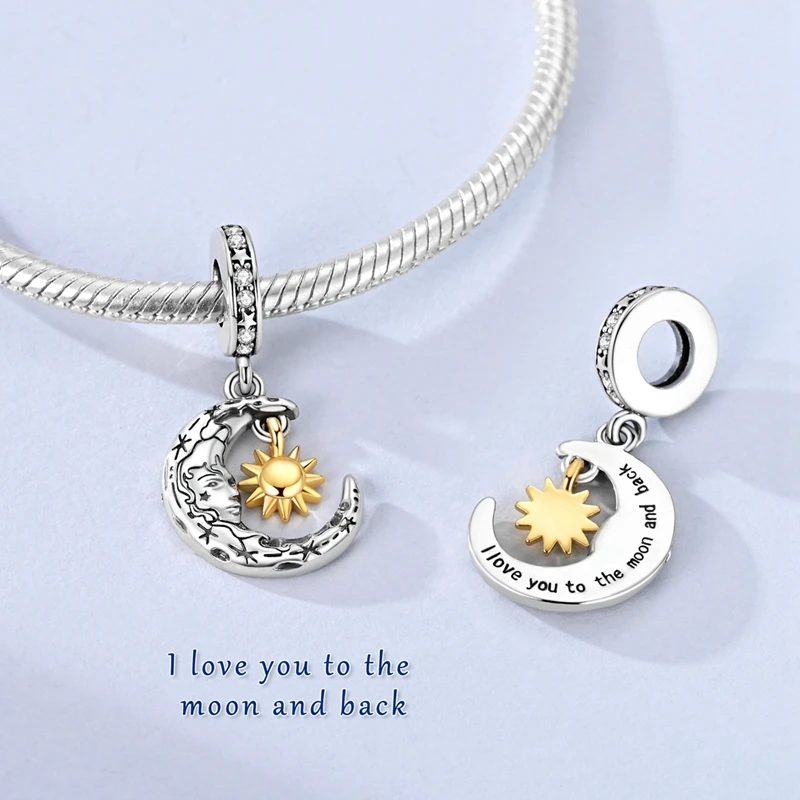 925 Sterling Silber Charms Anhänger Sternenhimmel Mond Sonne Kosmische Perlen Passend für Original Armband Armreif DIY Charms Damenschmuck Geschenke – Detail 27