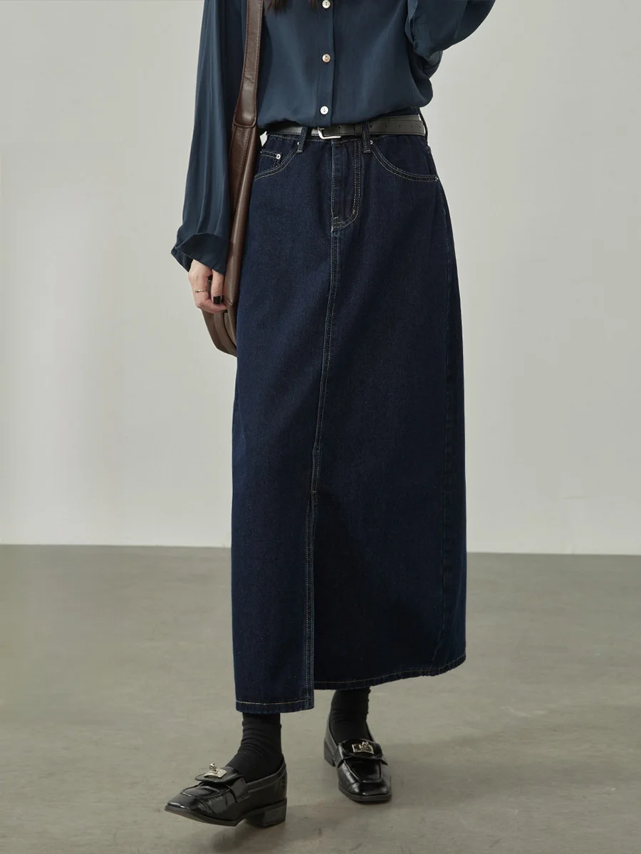 

High Waist A-Line Skirt Women's Denim Skirts Autumn New Sle Versatile Design Korean Sle Commute Cotton Blend