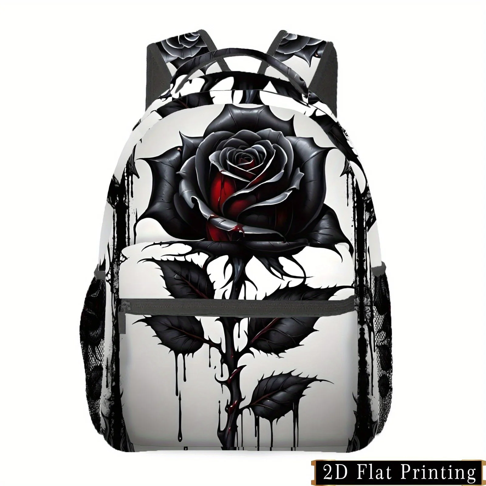 

Black Rose Pattern Backpack for Women Vintage Floral Double Shoulder Bag School Bag