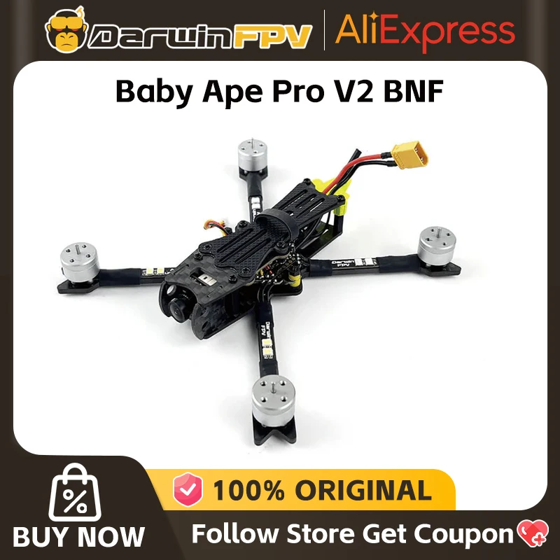 DarwinFPV Baby Ape Pro V2 BabyApe FPV Drone BabyApe Pro V2 Caddx ANT 5.8G 200mW VTX 1104 4300KV Motor GEMFAN 3016-3 3S 500mah