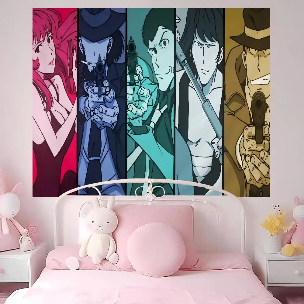 Japanese Anime Lupin The Third Printed Large Wall Tapestry Hanging Tarot Hippie Wall Rugs Dorm Cheap Hippie Wall Hanging