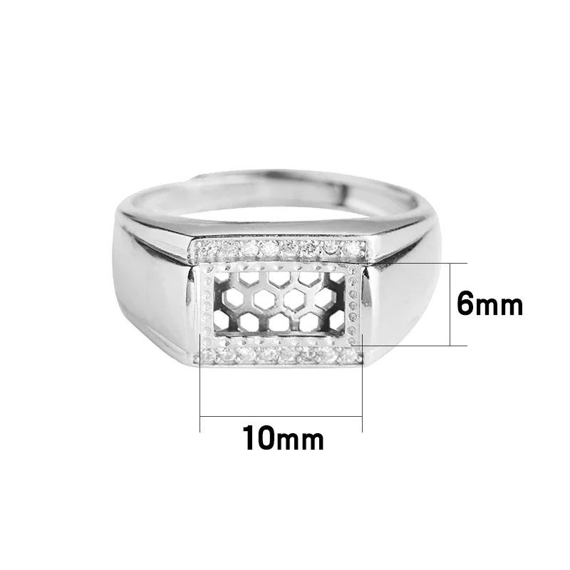 

925 Sterling Silver 6x10mm Princess Cabochon Semi Mount Engagement Wedding Ring Men Jewelry Setting CZ