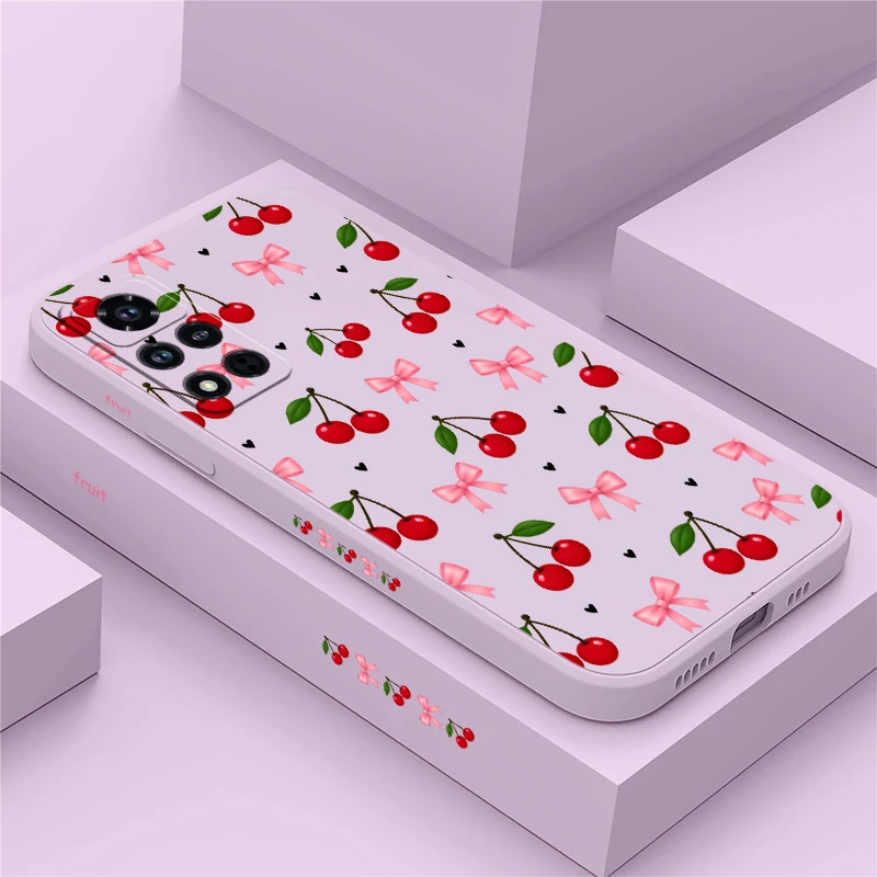 Coque de téléphone à motif cerises et nœud pour Honor Magic 7 5 6 Lite Play 60 50 Plus 10A 8T 3, protection d'objectif souple en silicone, protection intégrale, étui