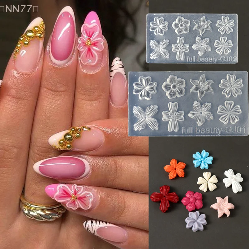 Spring Flower Petals Silicone Nail Mold Three-dimensional Floral DIY Design Manicure Template Carving Nail Art Stencil Tools