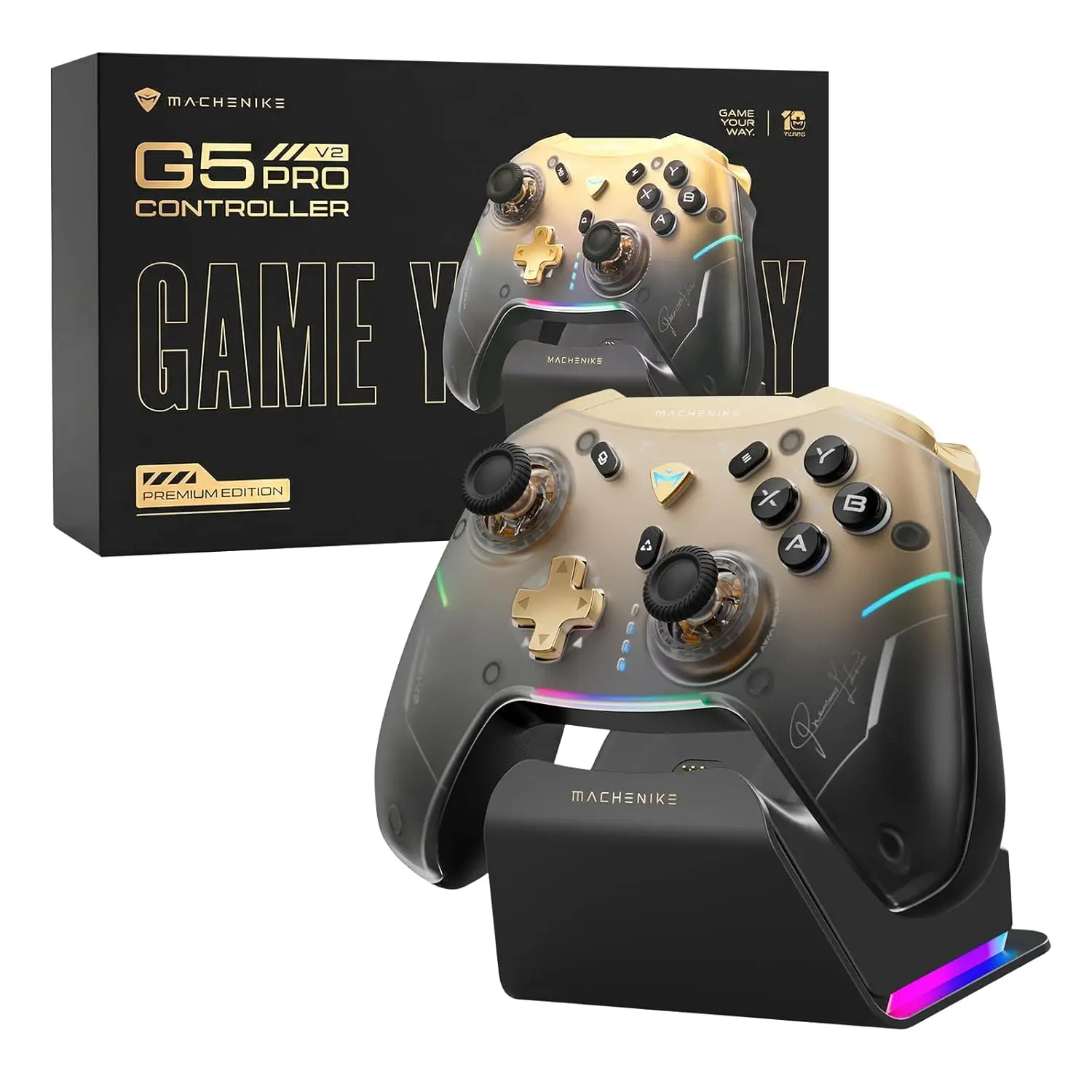 G5Pro V2 1000Hz Wireless Gaming Controller for NS/PC/iOS/Android with Charging Dock, Hot-Swappable Joystick, Optical Triggers