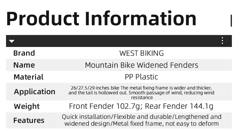 WEST BIKING 2 Stück Fahrrad-Schutzbleche, staubdichter Spritzschutz für Fahrräder, universeller Fahrrad-Schmutzschutz, spritzwassergeschützt für Mountainbikes – Detail 3