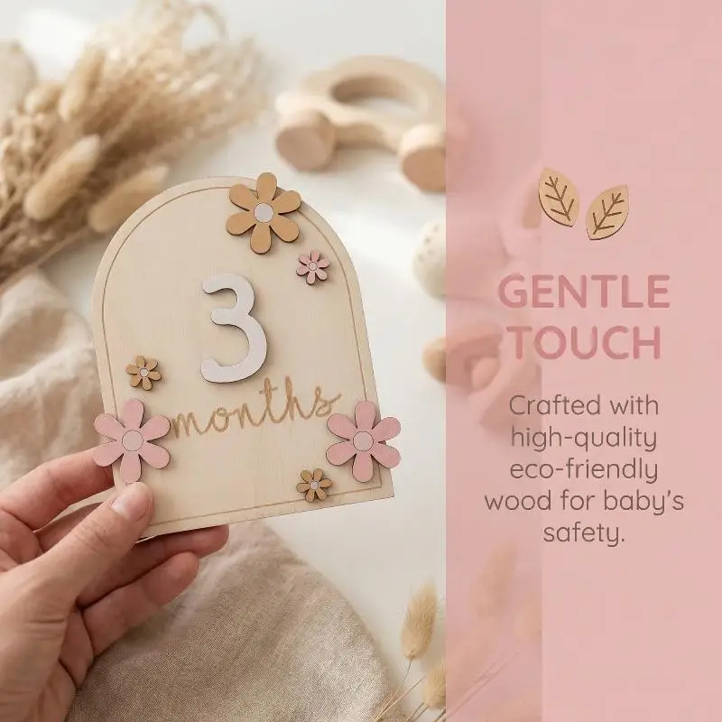 

Деревянные диски для отметки этапов развития малыша, двусторонние, с цветочным дизайном, карточки для ежемесячных фотосессий, сувенир для новорожденных