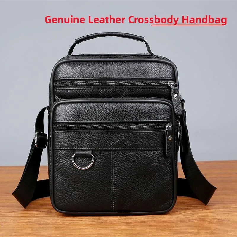 

Leather Men's Shoulder Bag Casual Outdoor Vertical Style Business Crossbody Bag Trendy Handbag for Youth with Zipper Closure