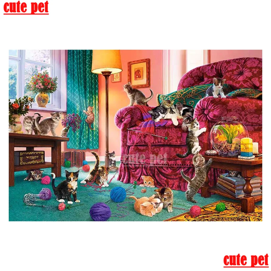 cute pet Diamond Embroidery Cat Paradise DIY full diamond crossstitch diamond painting living room decoration rhinestone puzzle