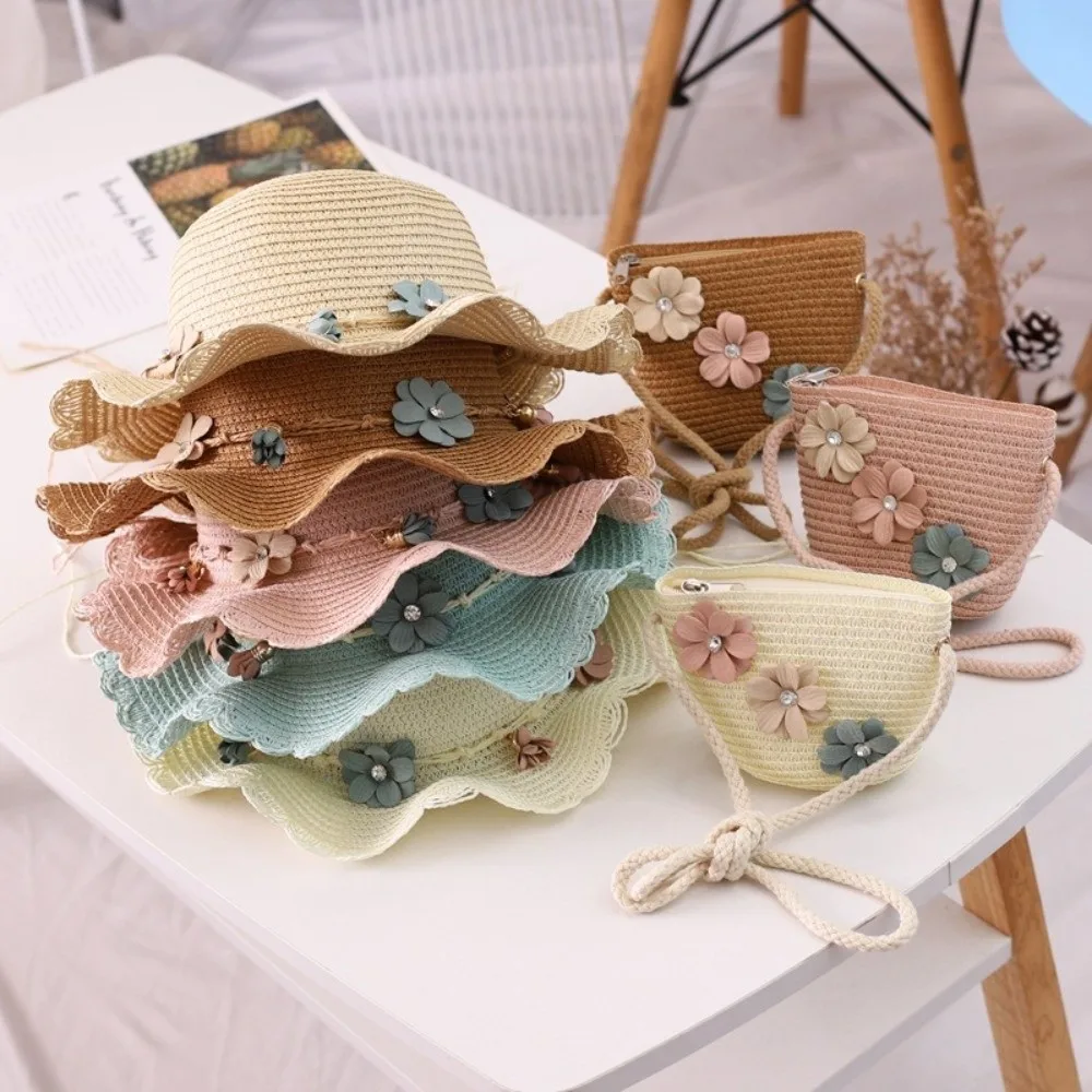 

Модный комплект: соломенная шляпа в цветочном стиле и маленькая сумка, повседневная однотонная панама, шляпа от солнца, модный аксессуар