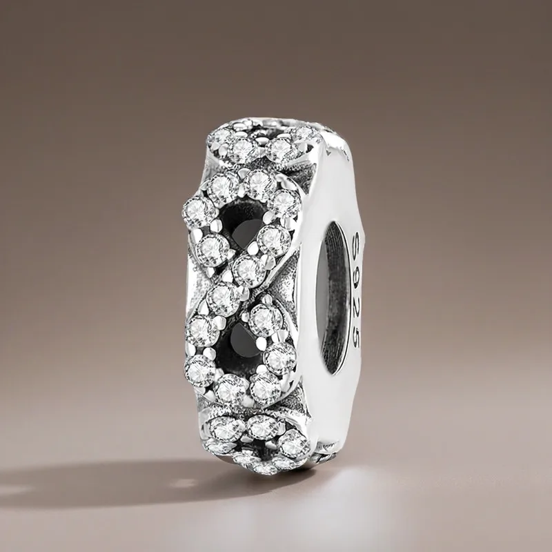 925 Sterling Silver White Zircon Infinity Spacer Bead Pendant Charm Bead Fit Original Bracelet DIY Accessories