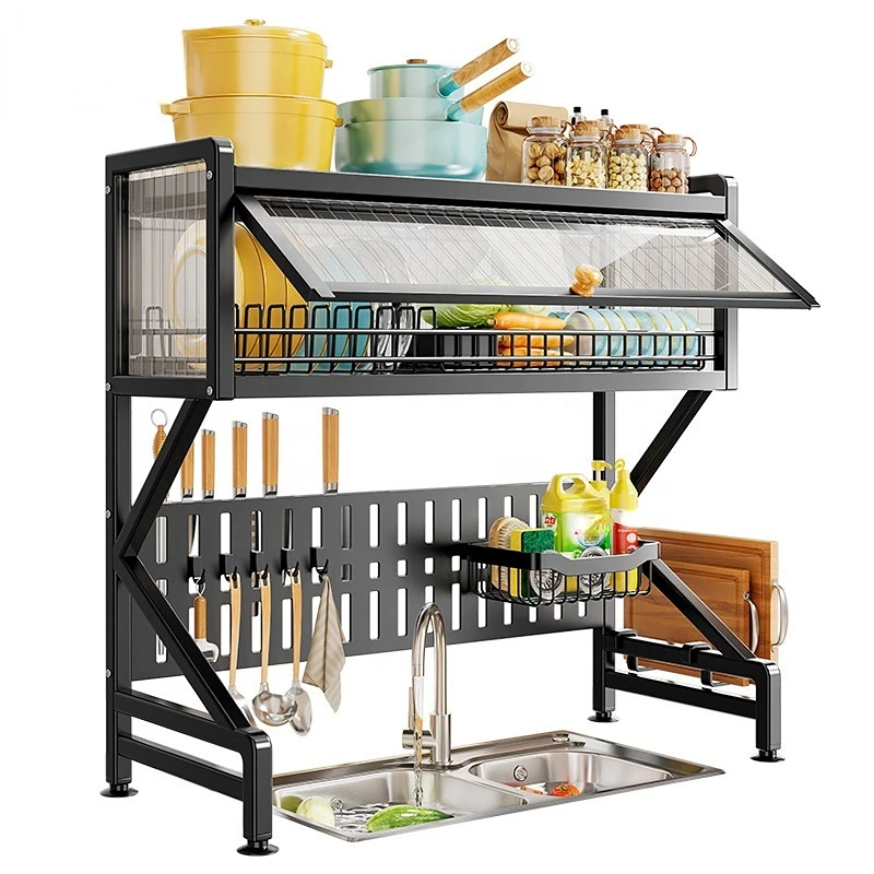 

multifunctional Sink Shelf cutlery holder Countertop Dish drying rack with Door storage racks shelving units