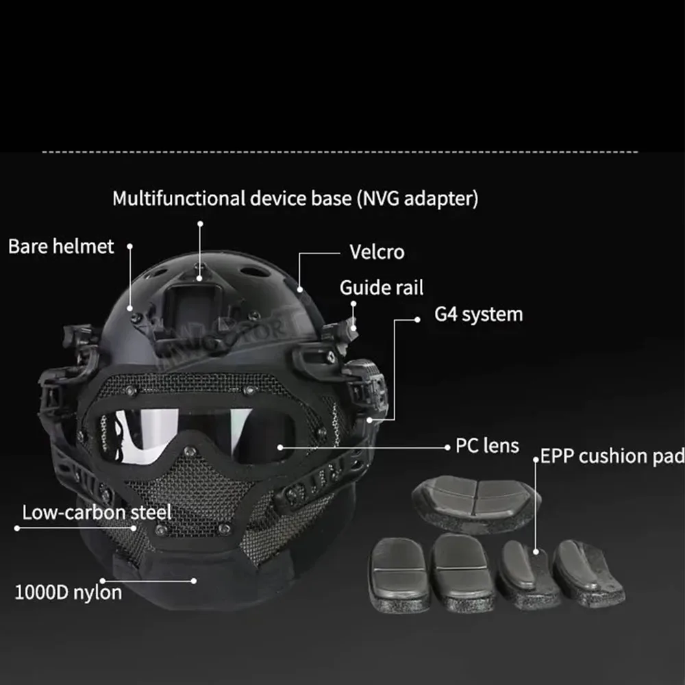 Full face Protective Helmet in ABS, Multifunctional Onepiece Tactical Helmet, Outdoor CS Games, WarGame, Motorcycle, Hunting