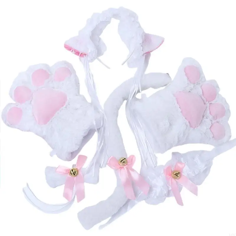 X4YC COSPLAY VOOR SET PLUSHTAIL EAREN HAARBAND GLOVES BOWKNOT ANIME Maid Props