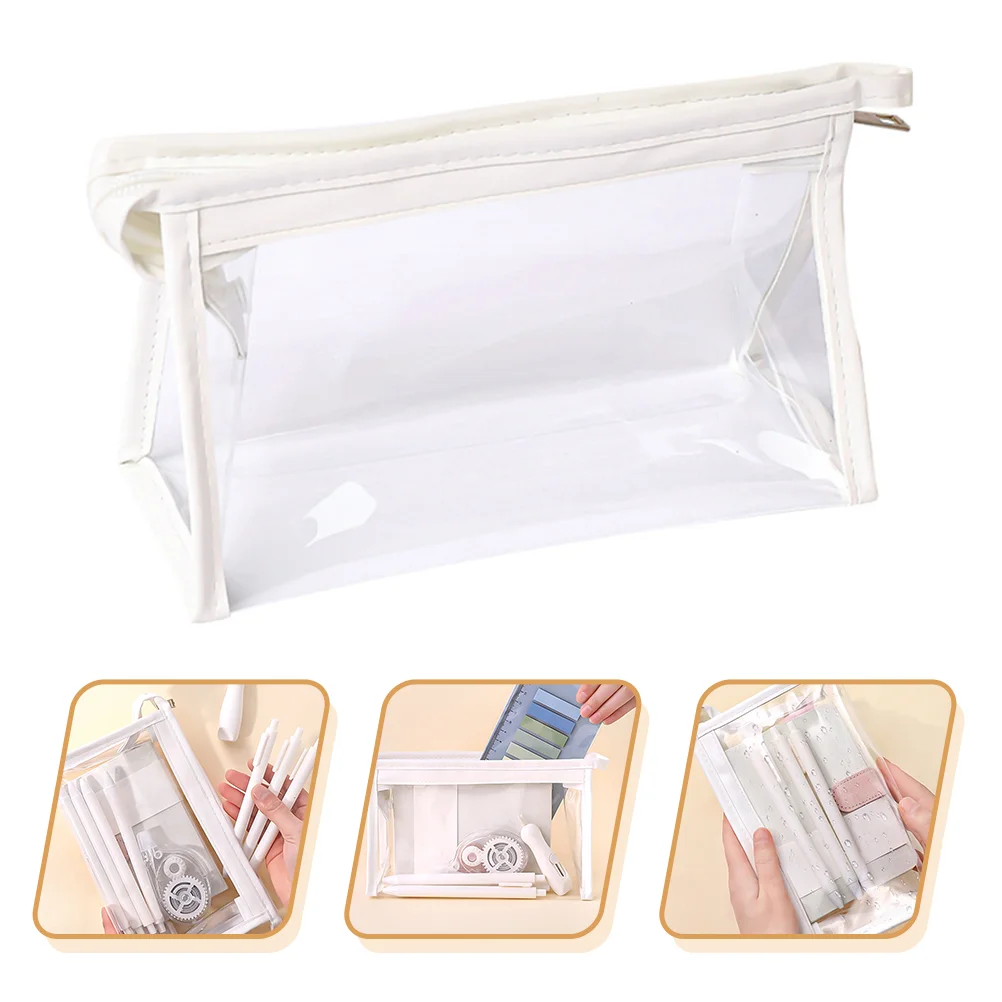 

2 Pcs Toiletry Bag Student Transparent Pencil Case Accessory Portable Makeup High Capacity Convenient White