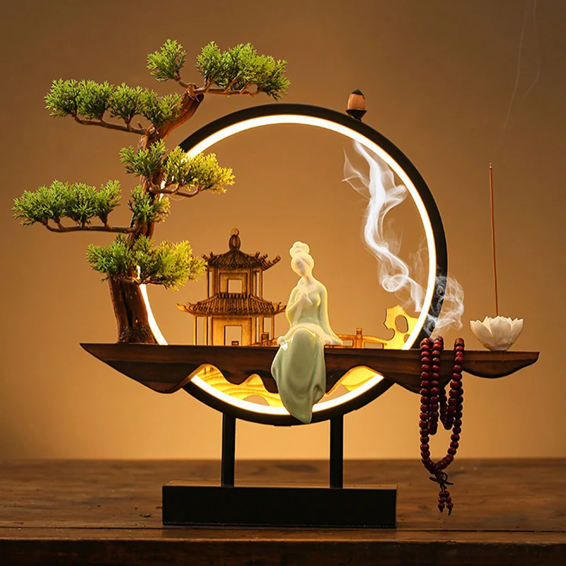 

Chinese Zen Back Flow Incense Decoration Office Tea Table Lamp Circle Fortune Aromatherapy Stove Living Room Tea Room Decoration