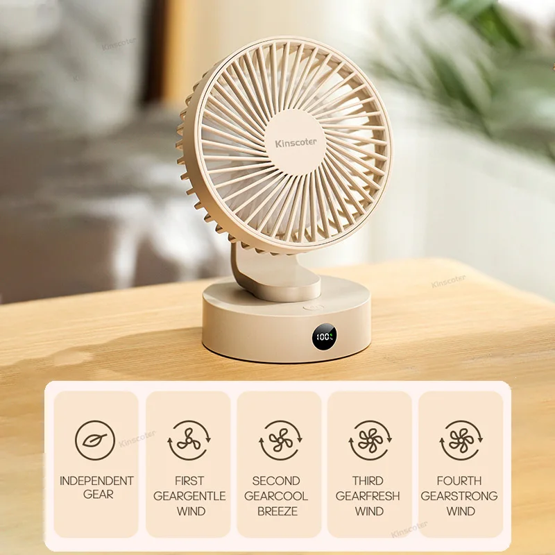 Mini ventilador de mesa portátil, silencioso, com alta potência de vento e sem fio, recarregável, com 5 velocidades, ventilador de resfriamento e