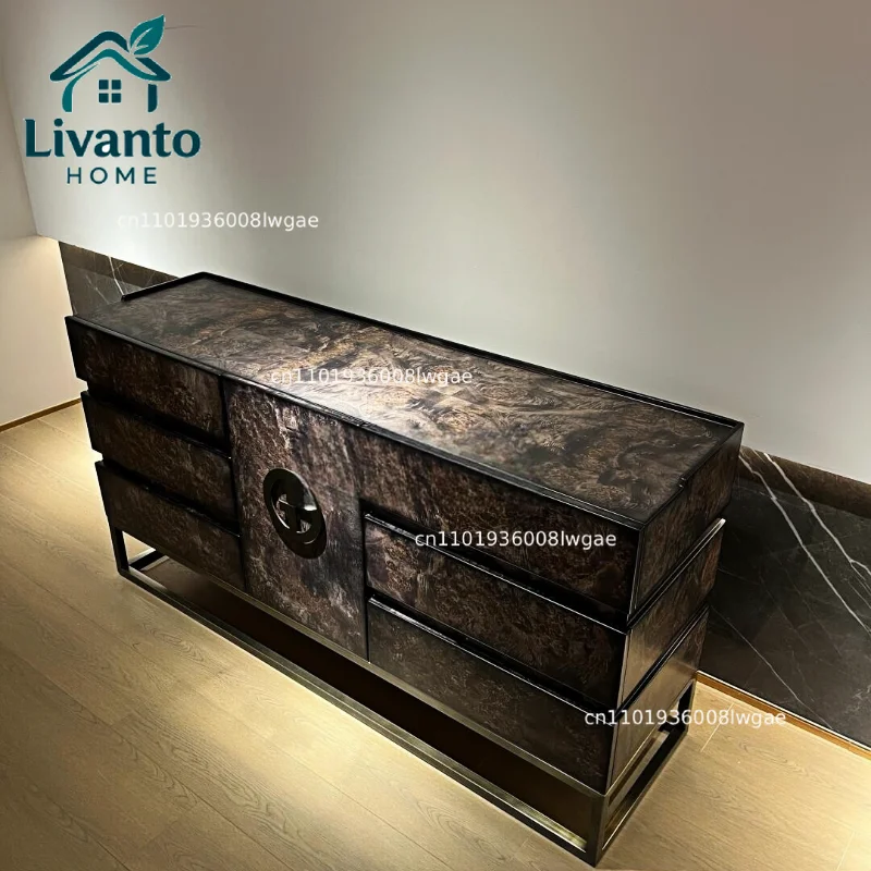 

Living Room Retro Porch Cabinet Dining Side Cabinet Locker Villa Large Flat High-end Bronze Stainless Steel Decorative Cabinet