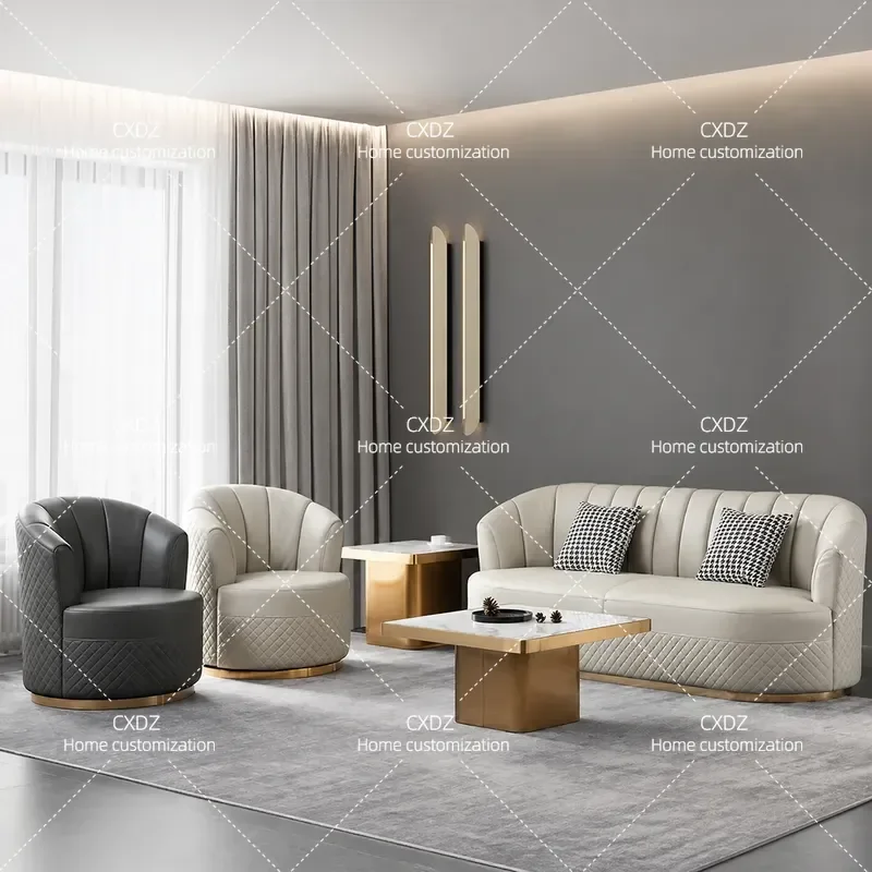 Modern Light Luxury Small Apartment Living Room 3 Seater Sofa Bedroom Leisure Chair Rotating Single Sofa Italian Leather